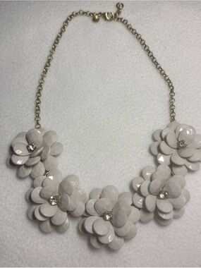 J crew light grey faceted petal crystal flower statement gold chain necklace